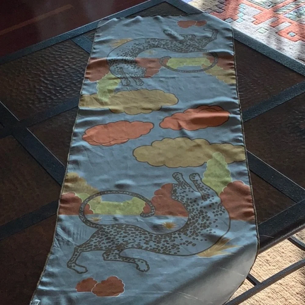 Sally Gee Silk Scarf Japan Big Cats Leopard Tiger Hand Rolled WPL 13407 Vintage